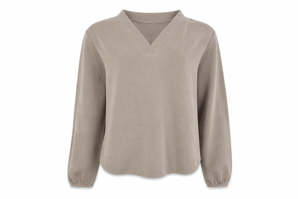 Pieces Women Beige V-Neck Long Sleeve Pullover Jumper M