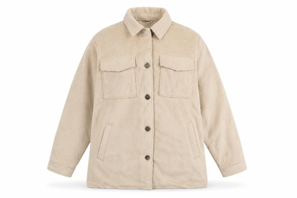 DIVIDED Women Beige Fleece Button Jacket Size S Casual Mid-Length