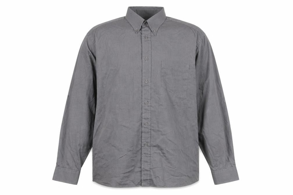 St Bernard Mens Grey 16in Button-Down Cotton Blend Long Sleeve Shirt
