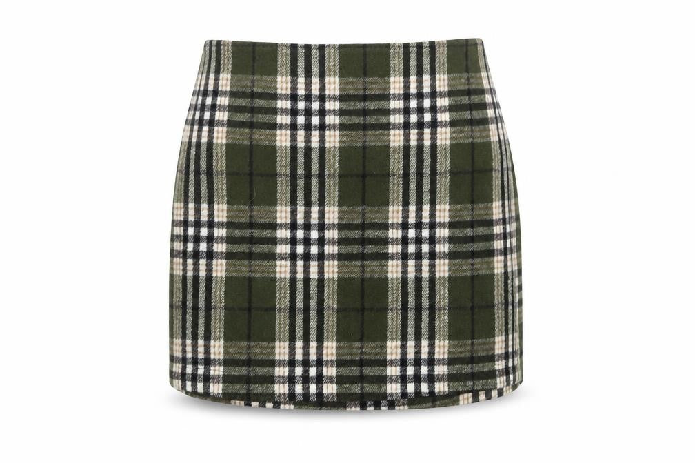 Vero Moda Women Green Plaid Short Skirt Size S Flannel Pencil