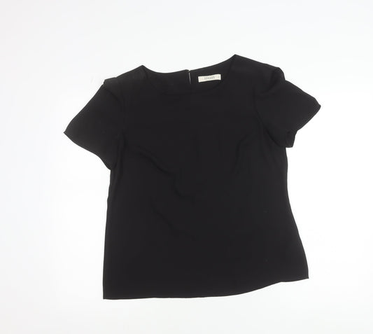 Oasis Women's Black Short Sleeve Blouse UK 12 Round Neck Top