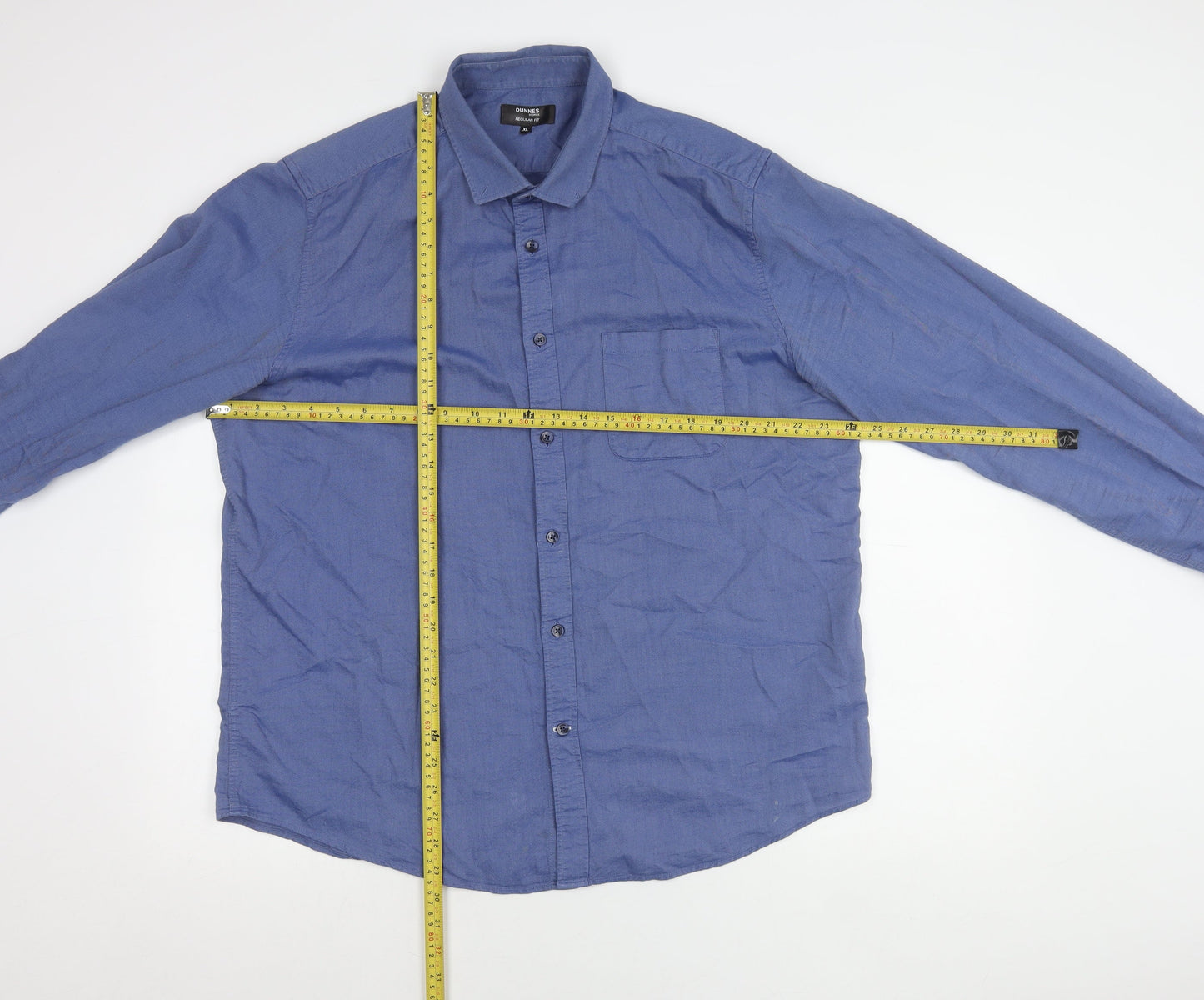 Dunnes Stores Men's Blue Regular Fit Cotton Long Sleeve Shirt XL