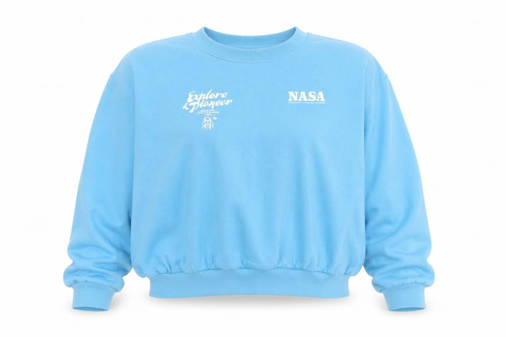 H&M Divided Women Blue NASA Graphic Crew Neck Pullover Sweatshirt XL