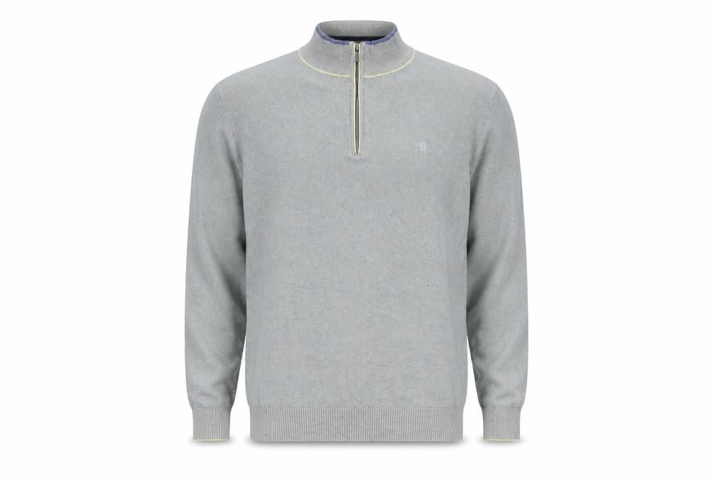 Benetti Men's Grey Cotton 1/2 Zip High Neck Sweatshirt L