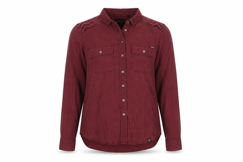 Superdry Womens Red Lyocell Embroidered Button-Up Shirt Size 12