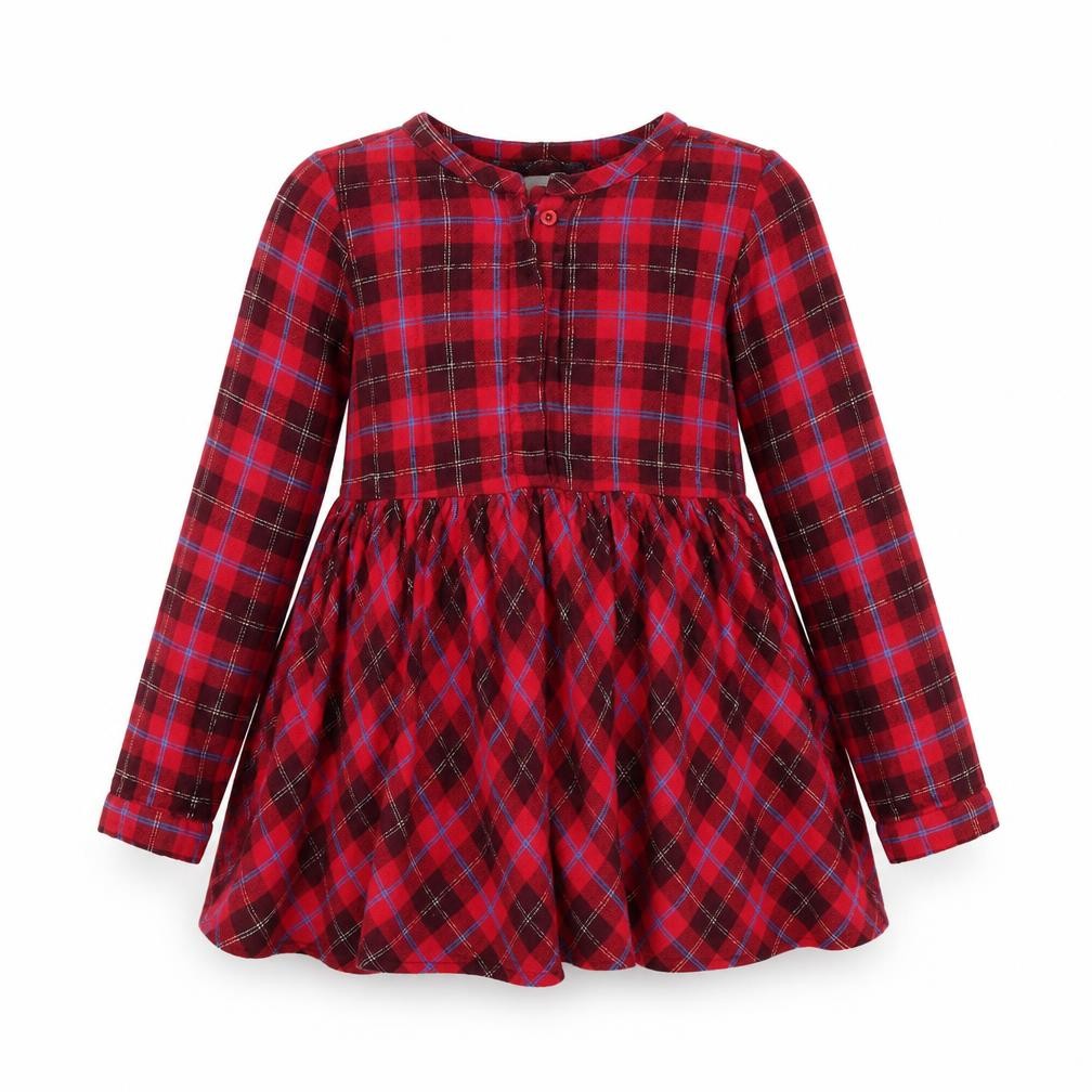 Les Bon Trucs Teens Red Check Long Sleeve Shirt Dress Size 6