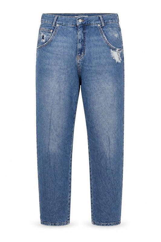 Pull & Bear Men's Blue 32in Regular Fit Distressed Straight Jeans