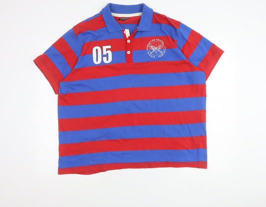 Cargo Quay Men's Red & Blue Striped Polo Shirt XL Cotton