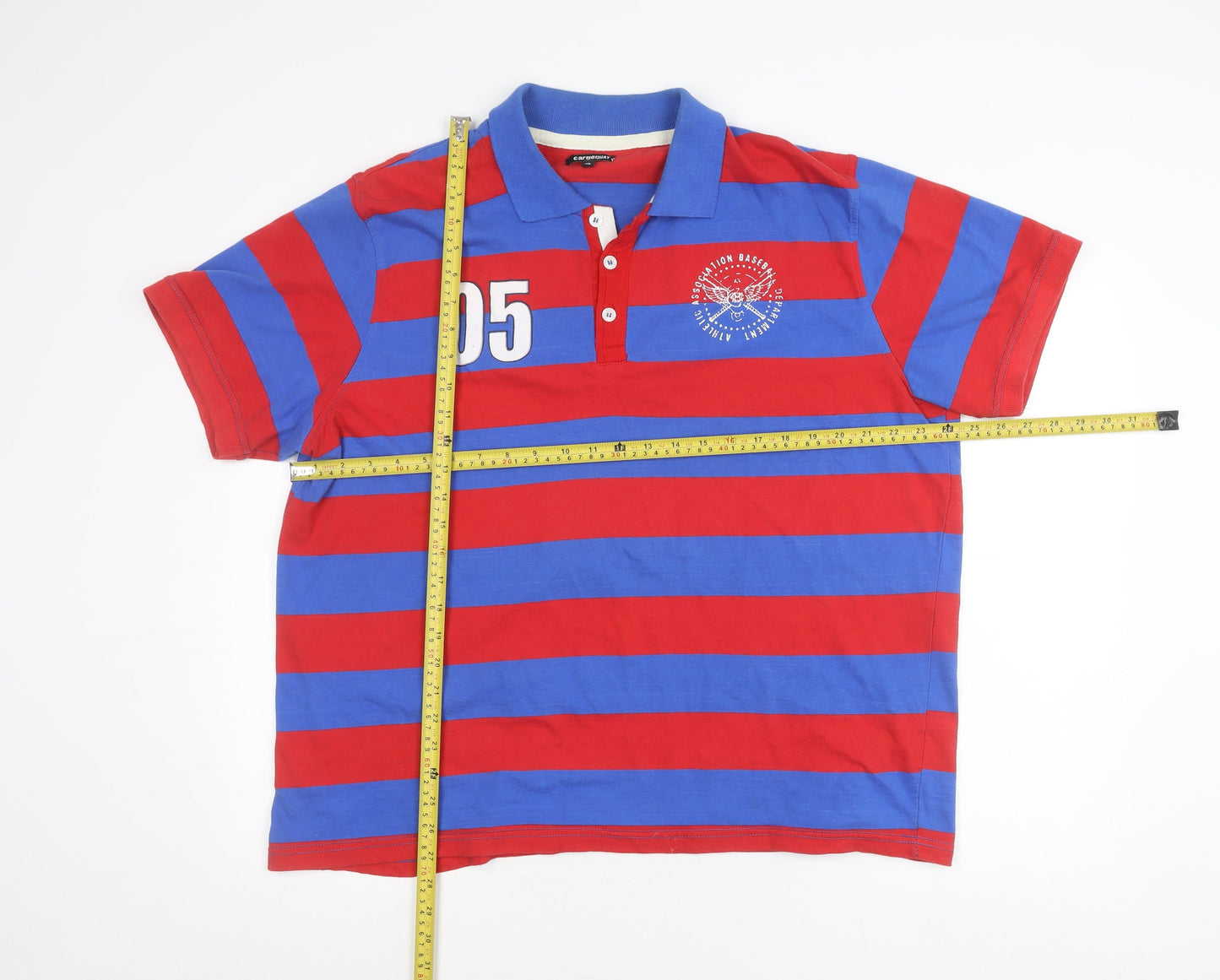 Cargo Quay Men's Red & Blue Striped Polo Shirt XL Cotton