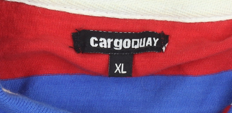 Cargo Quay Men's Red & Blue Striped Polo Shirt XL Cotton