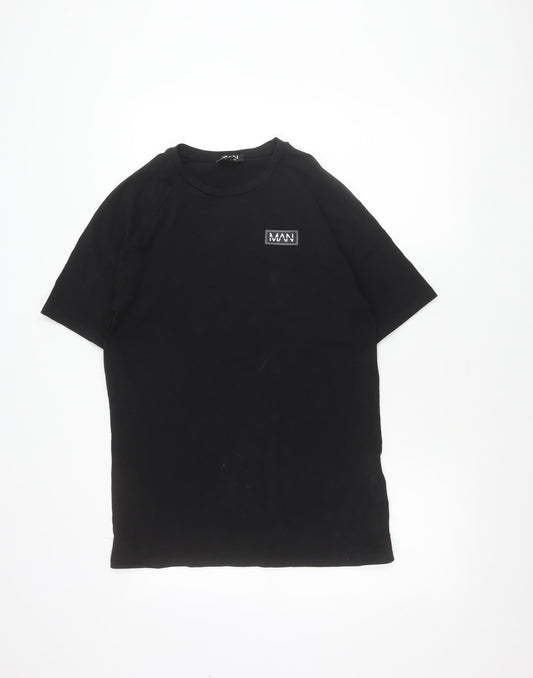 boohooMAN Men's Black Cotton Elastane Crew Neck T-Shirt Size M