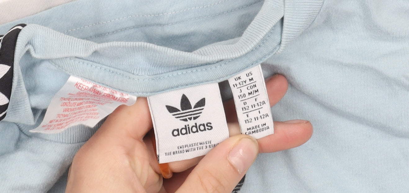 Adidas Boys Blue Colourblock Logo Short Sleeve T-Shirt 11-12 Years