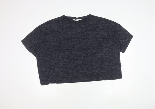 ZARA Women Blue Cropped Relaxed Fit Jersey T-Shirt Size L