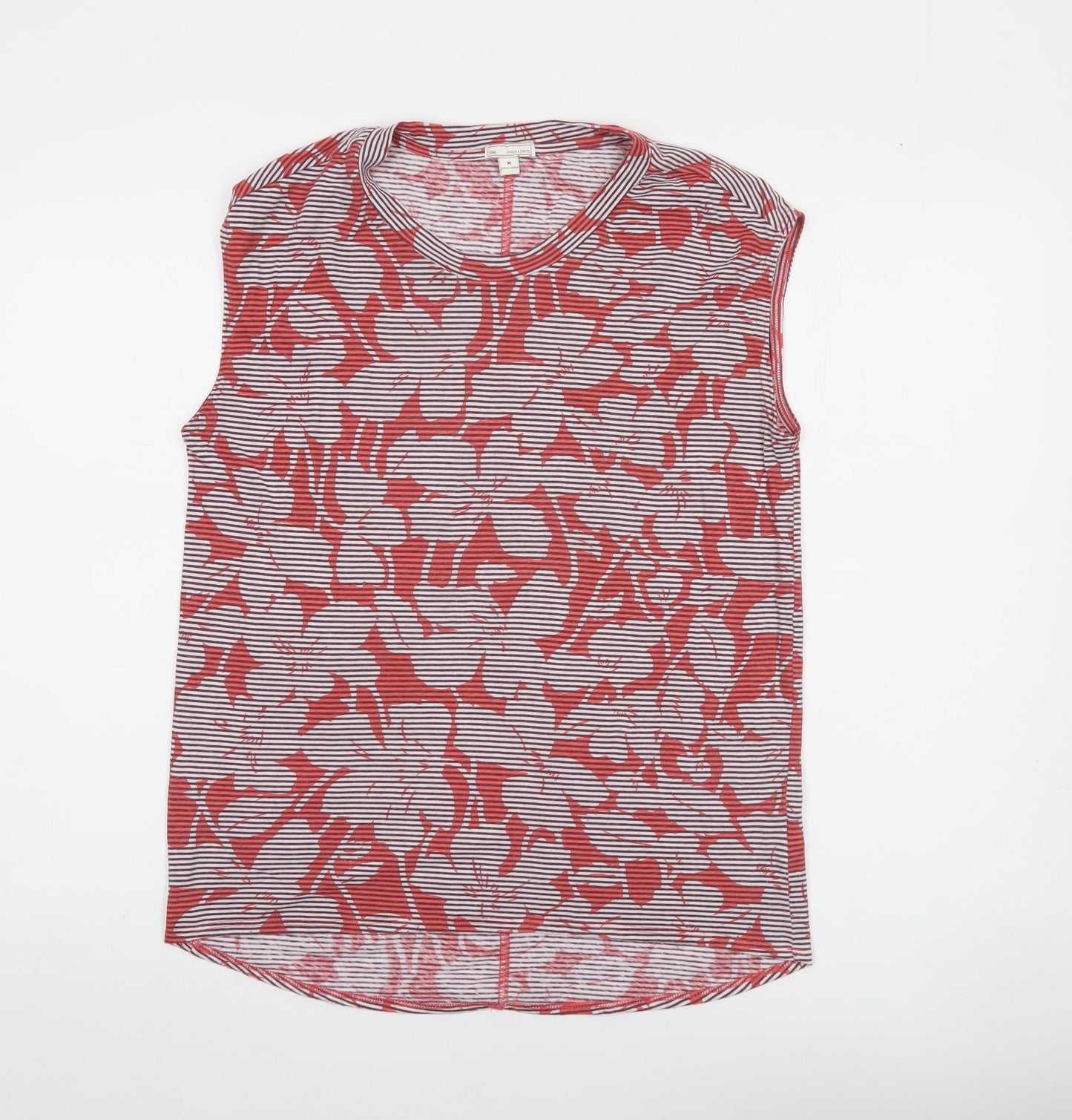 Gap Women Red Floral Striped Sleeveless Tank Top M