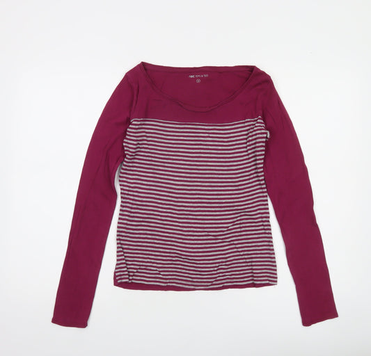 Next Women Purple Striped Long Sleeve Cotton T-Shirt Size 6