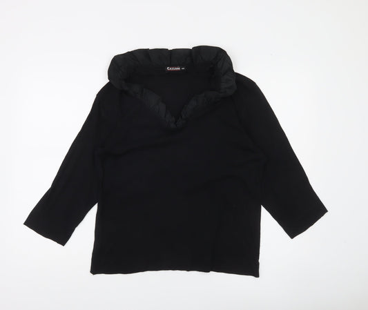 Cassani Women’s Black Tunic Blouse Size 16 Ruffle V-Neck 3/4 Sleeve