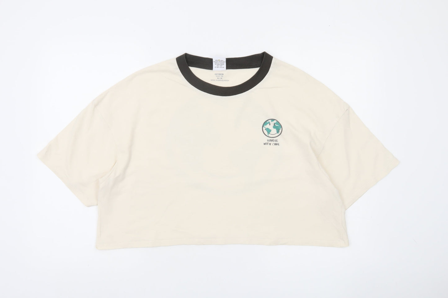 Cotton On Women Ivory Cropped Smiley T-Shirt Size M