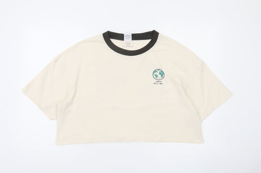 Cotton On Women Ivory Cropped Smiley T-Shirt Size M