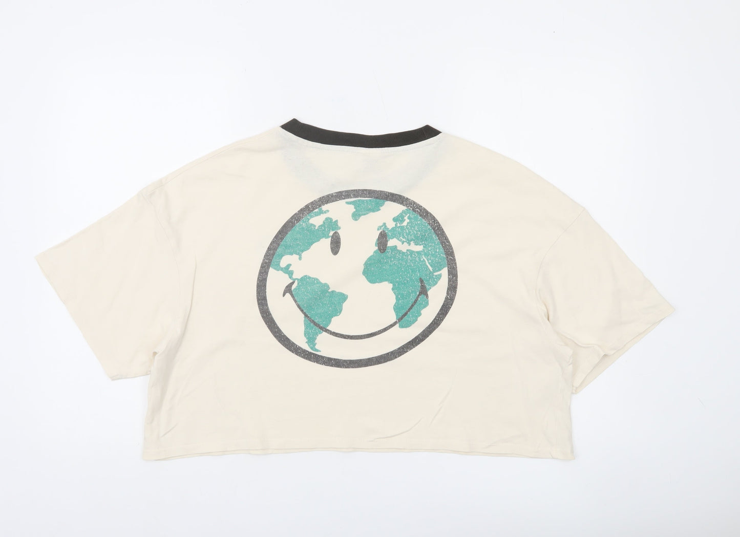 Cotton On Women Ivory Cropped Smiley T-Shirt Size M