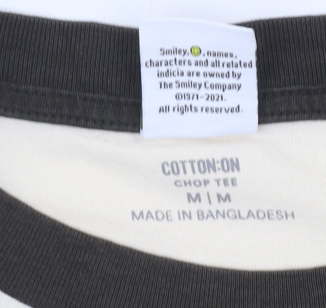 Cotton On Women Ivory Cropped Smiley T-Shirt Size M