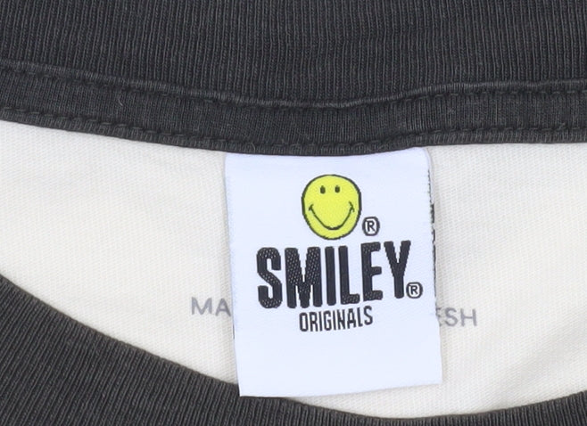 Cotton On Women Ivory Cropped Smiley T-Shirt Size M