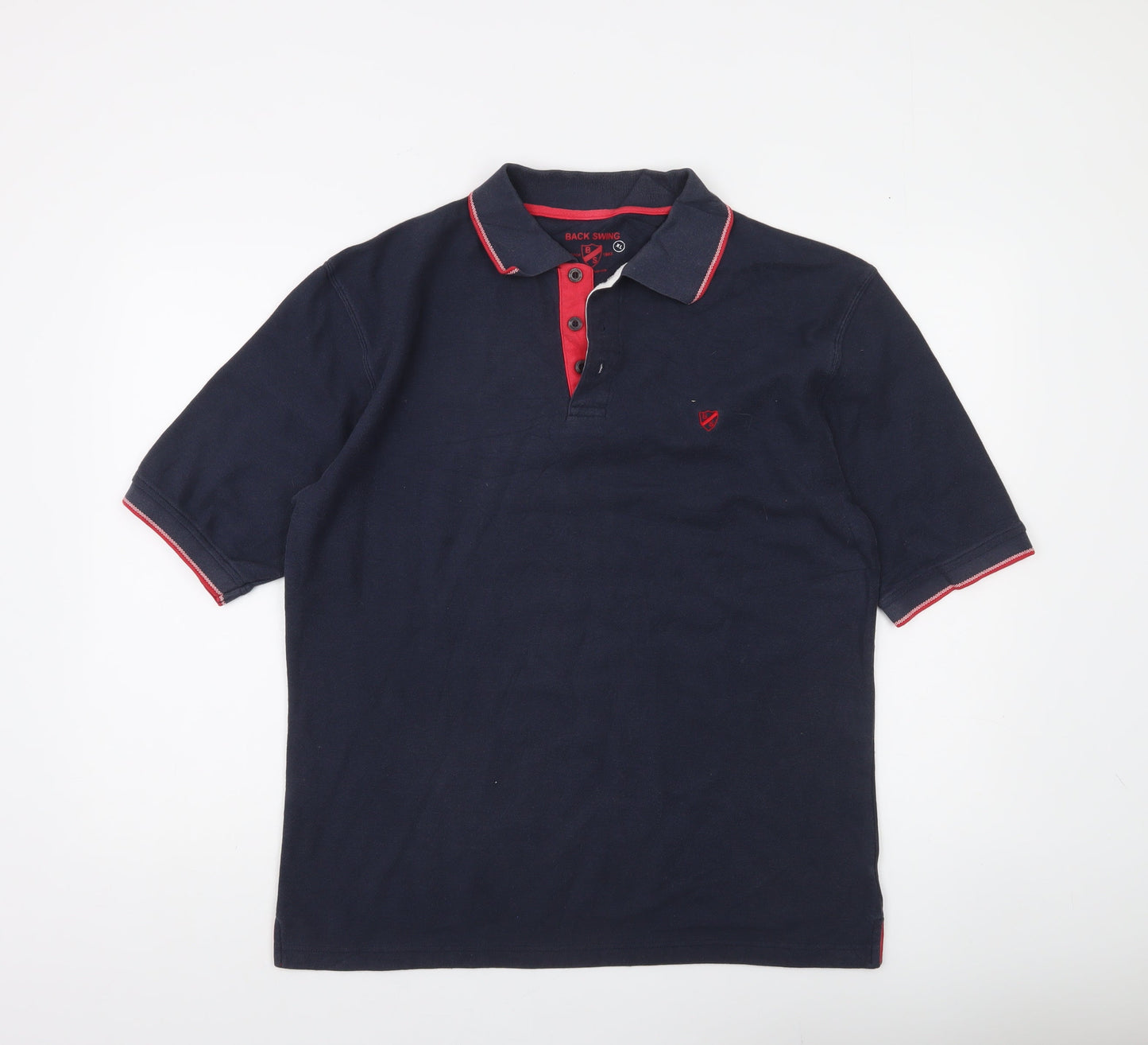 Back Swing Men's Blue Polo Shirt XL Cotton Blend Casual Top