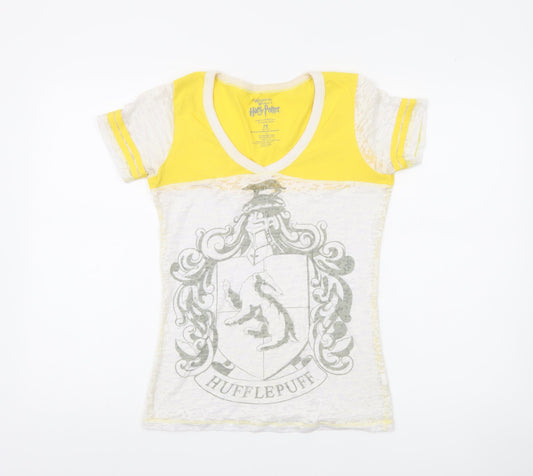 Harry Potter Hufflepuff Women’s Yellow V-Neck Slim Fit T-Shirt M
