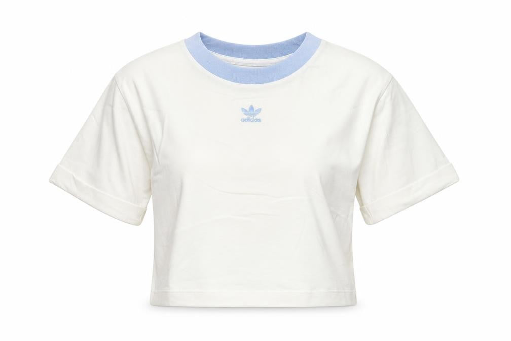 Adidas Womens White Blue Ringer Cotton T-Shirt Size 8