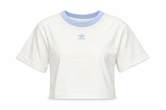 Adidas Womens White Blue Ringer Cotton T-Shirt Size 8