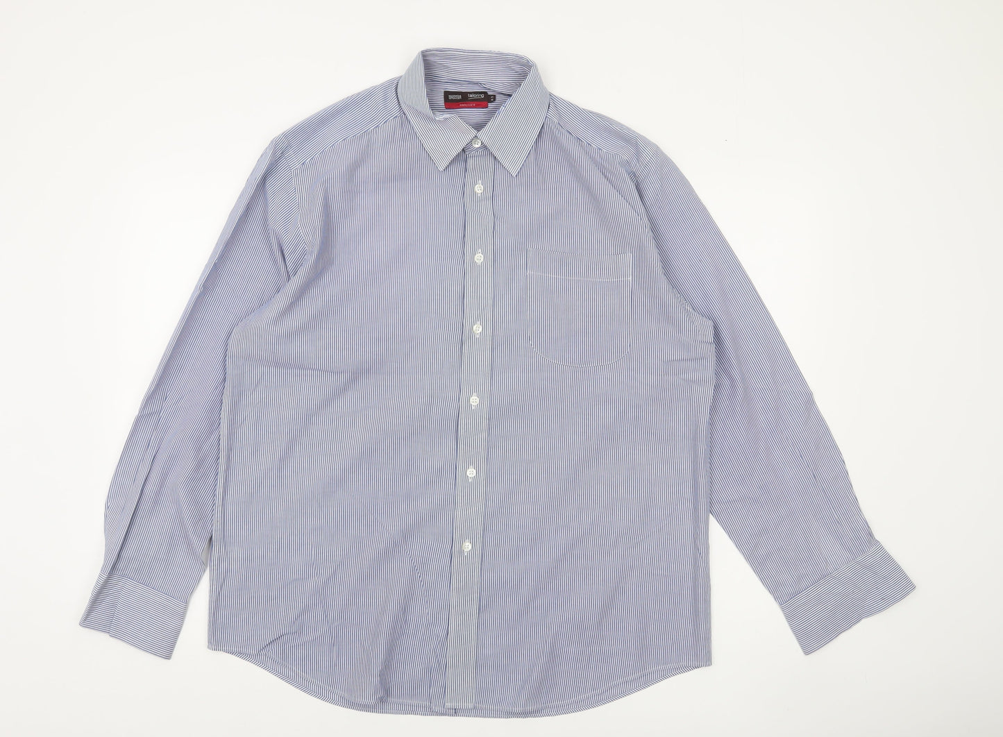 Marks and Spencer Mens Blue Striped Long Sleeve Classic Fit Shirt 16