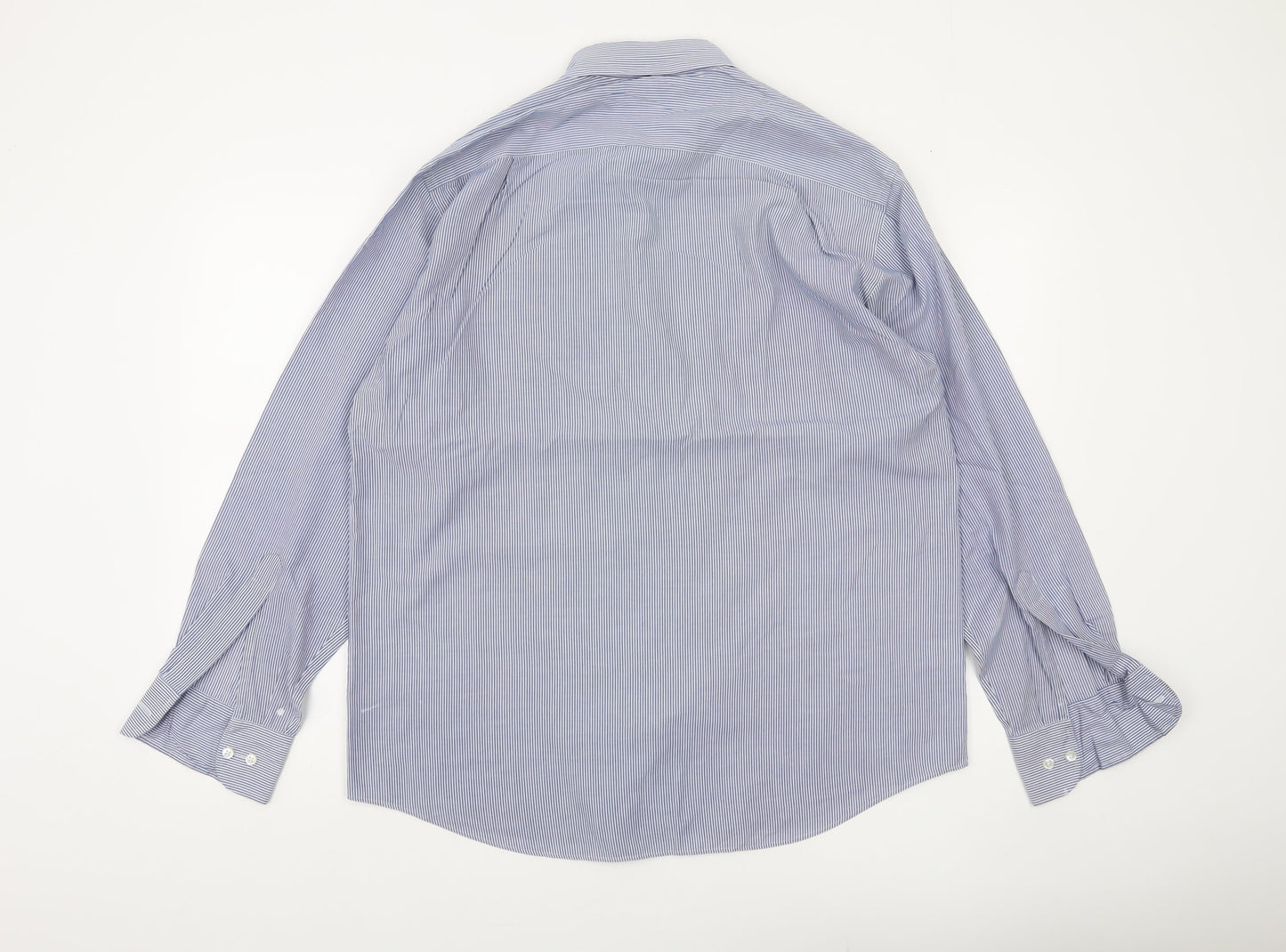 Marks and Spencer Mens Blue Striped Long Sleeve Classic Fit Shirt 16
