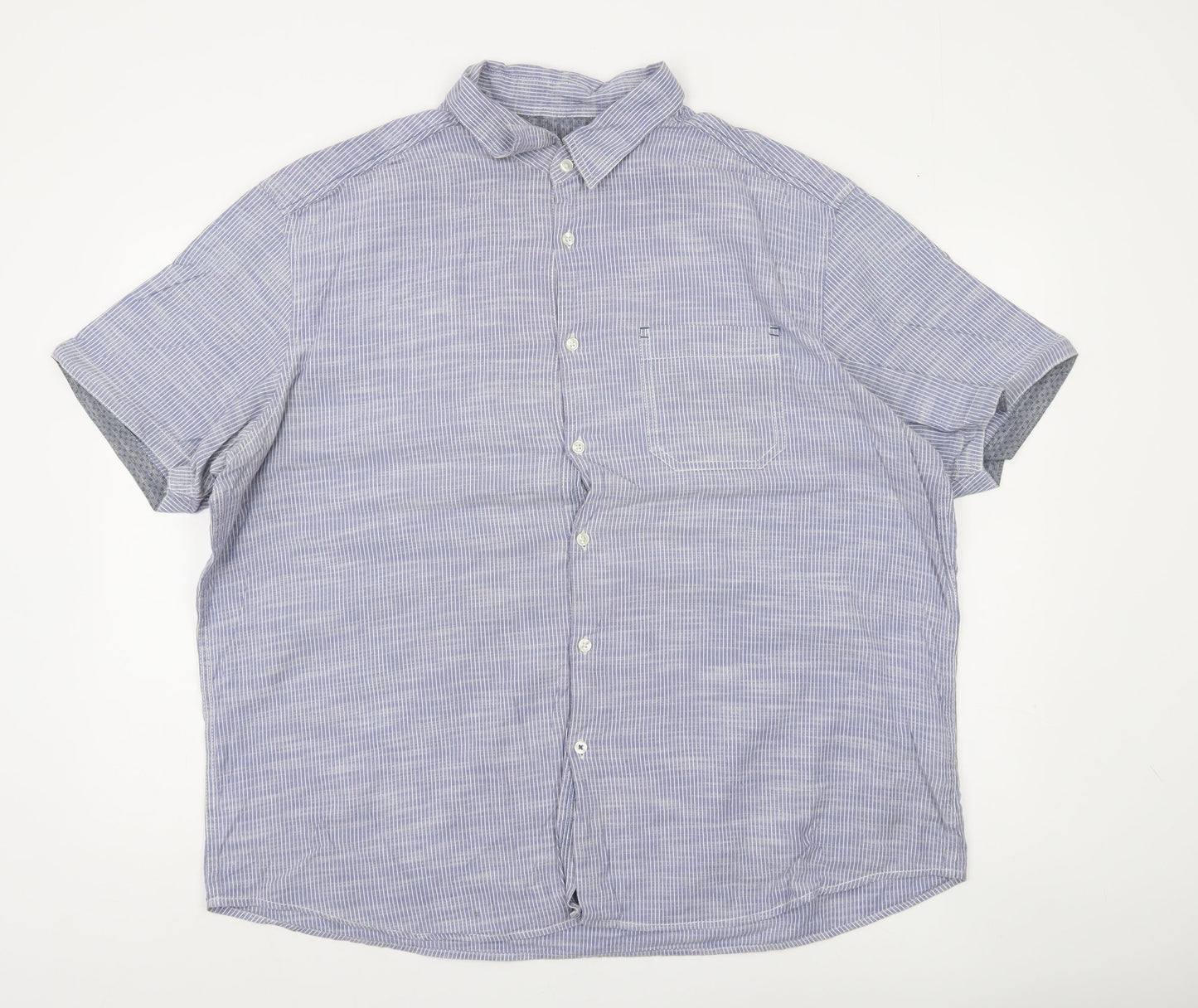Marks and Spencer Men’s Blue 2XL Short Sleeve Striped Cotton Button-Up Shirt