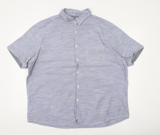 Marks and Spencer Men’s Blue 2XL Short Sleeve Striped Cotton Button-Up Shirt