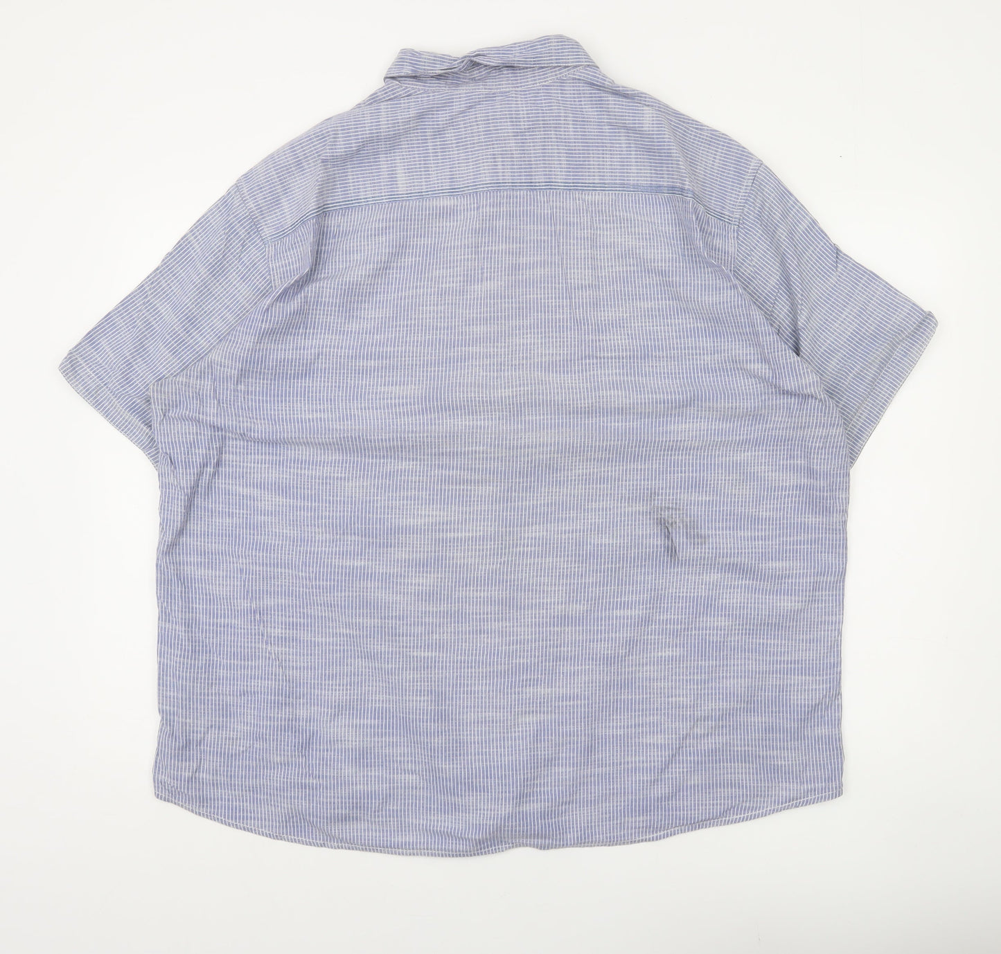 Marks and Spencer Men’s Blue 2XL Short Sleeve Striped Cotton Button-Up Shirt