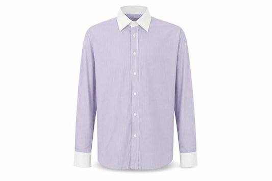 Greenwoods Men's Purple White Striped Button-Up Shirt 16.5 Regular Fit