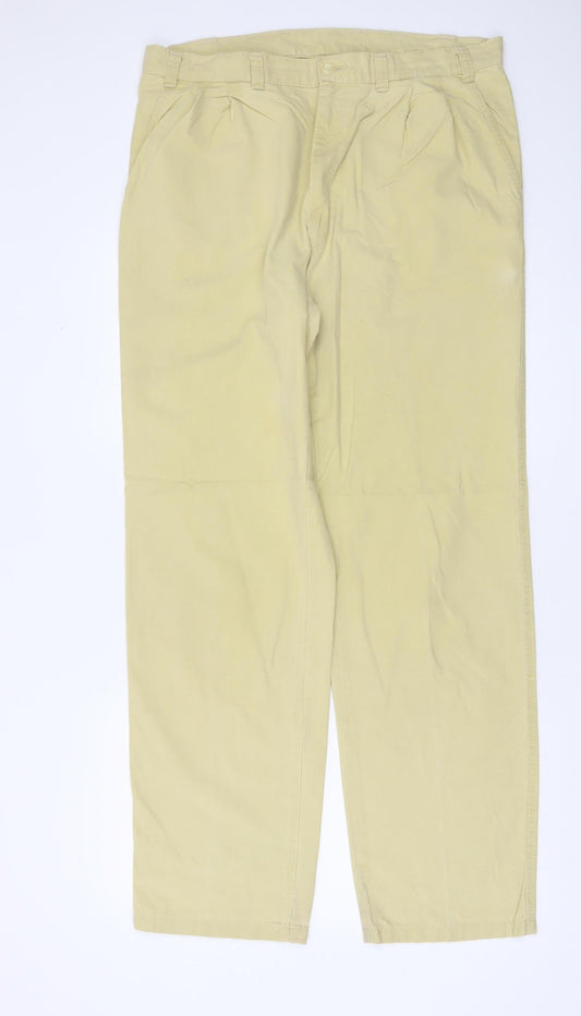 Marks and Spencer St Michael Men's Beige 36x33 Pleated Chino Trousers