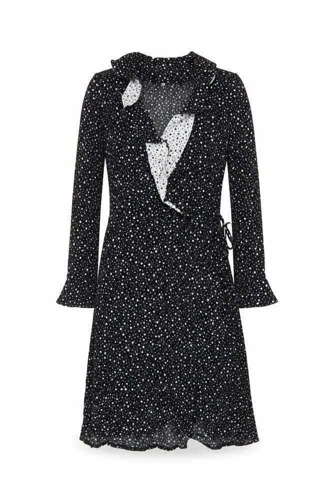 Warehouse Womens Black Star Print Wrap Dress Size 8 Viscose