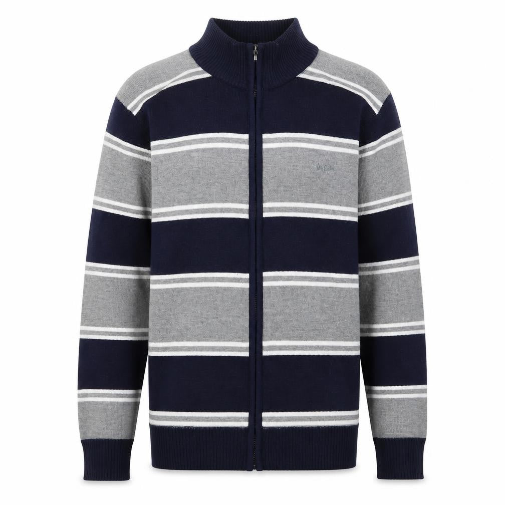 Lee Cooper Men's Grey Navy Striped Full Zip Jumper Size M