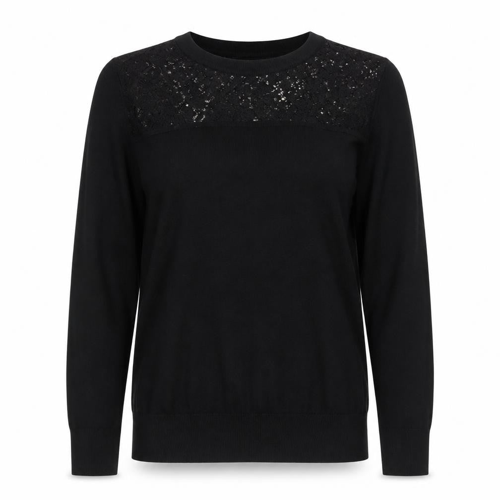 French Connection Women's Black Lace Panel Knit Jumper M