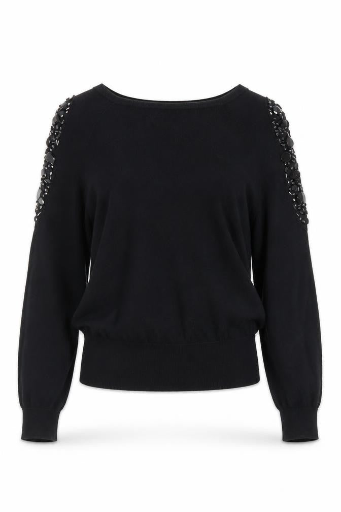 Oasis Women's Black Beaded Shoulder Knit Jumper Size M