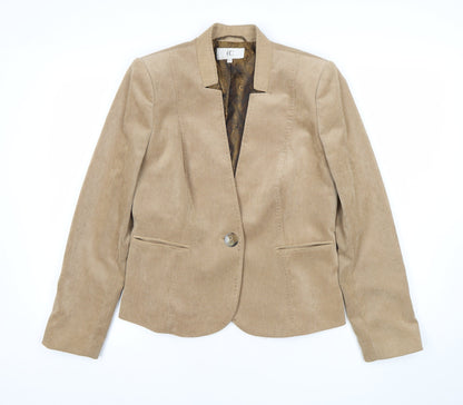Country Casuals Women Beige Corduroy One-Button Blazer Size 12 Classic Fit