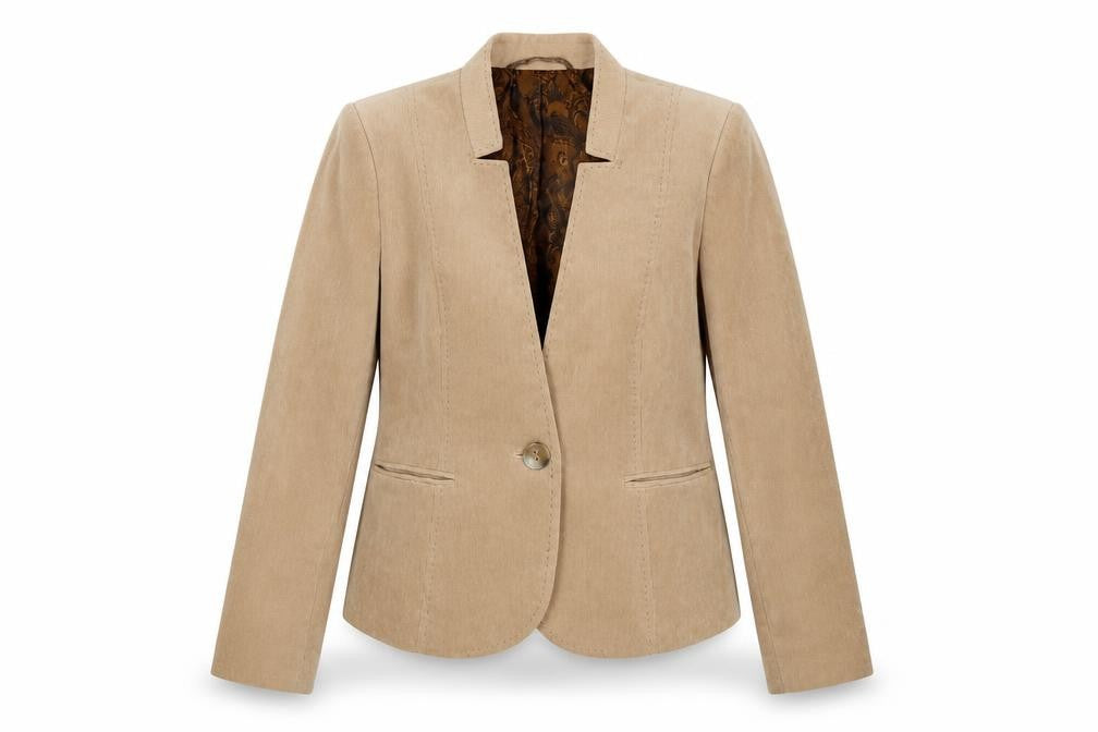 CC Women Beige Corduroy One-Button Blazer Size 12 Classic Fit