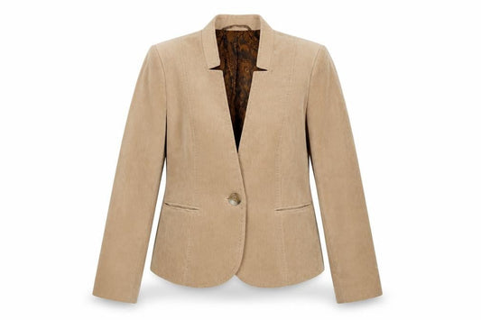 CC Women Beige Corduroy One-Button Blazer Size 12 Classic Fit