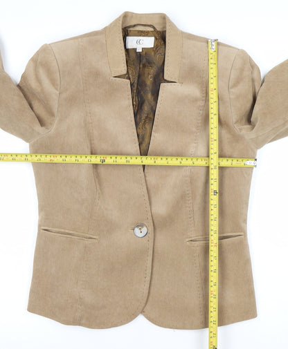 Country Casuals Women Beige Corduroy One-Button Blazer Size 12 Classic Fit