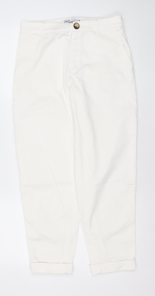 Zara Women's White Straight Leg Cotton Blend Jeans Size 8