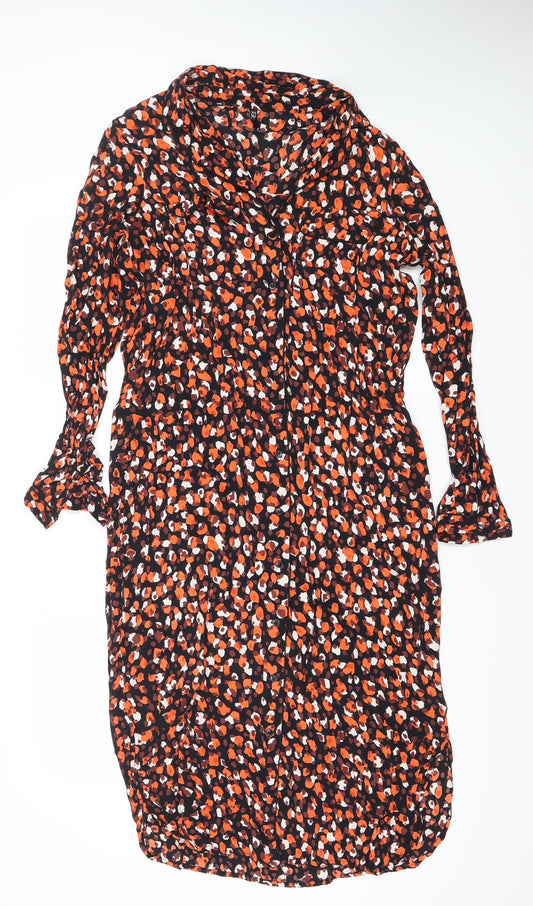 Pieces Women’s Multicoloured Midi Wrap Dress V-Neck Long Sleeve Size Regular