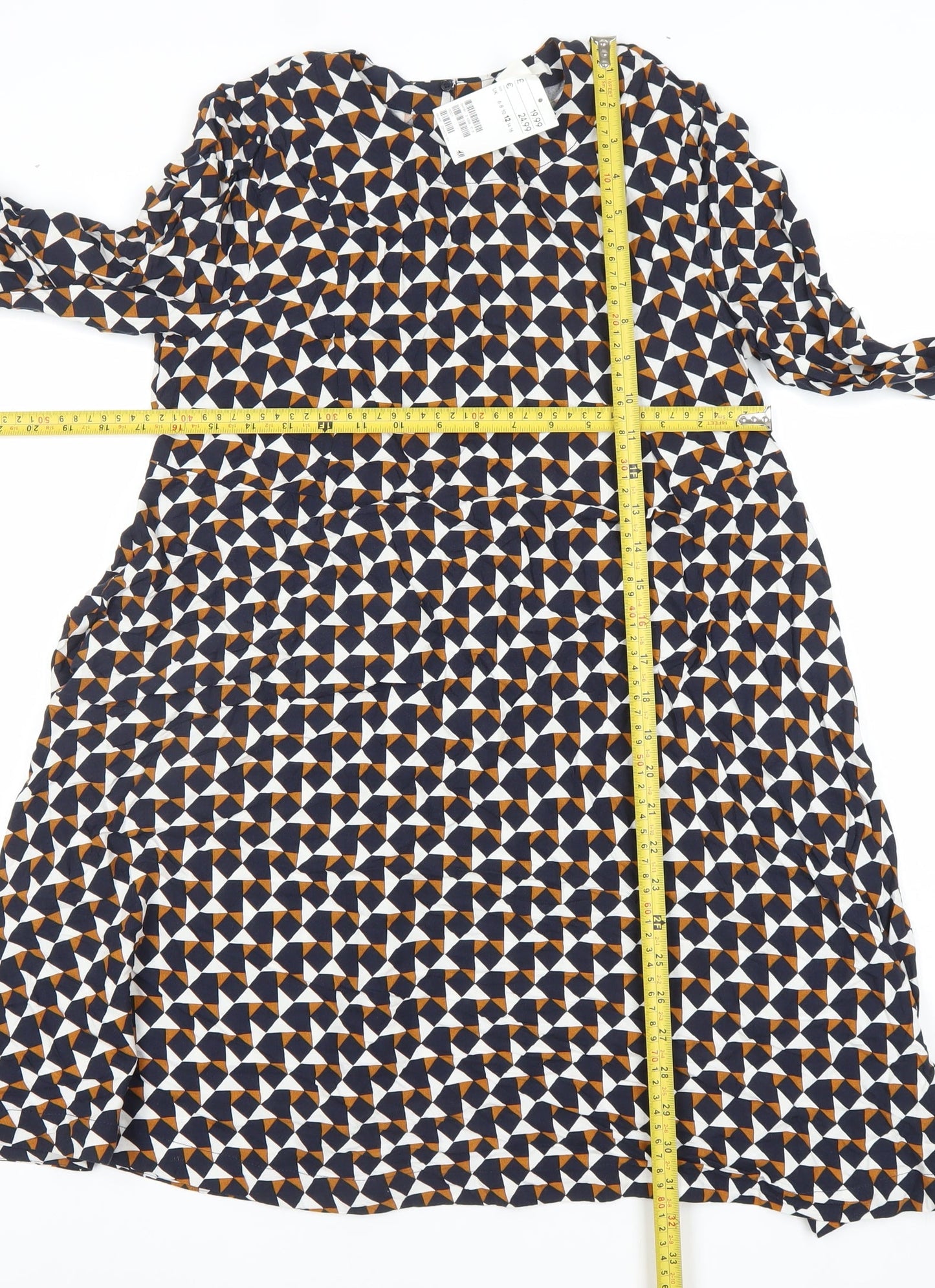 H&M Women’s Multicoloured Geometric A-Line Dress Size 8 Long Sleeve Viscose