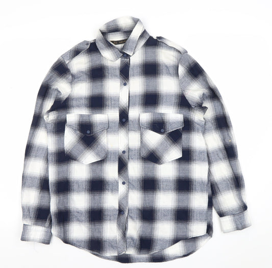 Zara Women Blue Check Cotton Button-Up Shirt Size 12