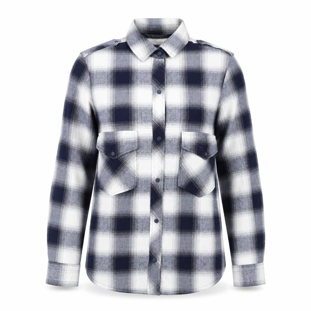 Zara Women Blue Check Cotton Button-Up Shirt Size 12