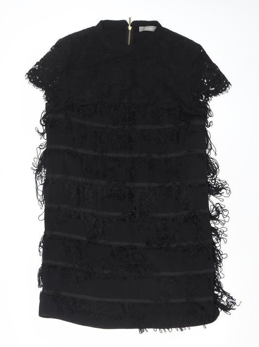 Oasis Women’s Black Lace Fringe Short Sleeve Shift Dress UK 12